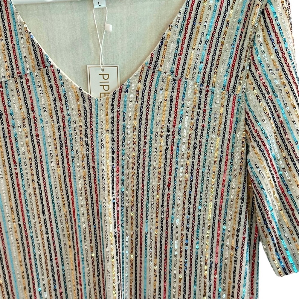 Piper & Scoot Colorful Rainbow Sequin Maxi Dress L - Picture 9 of 11